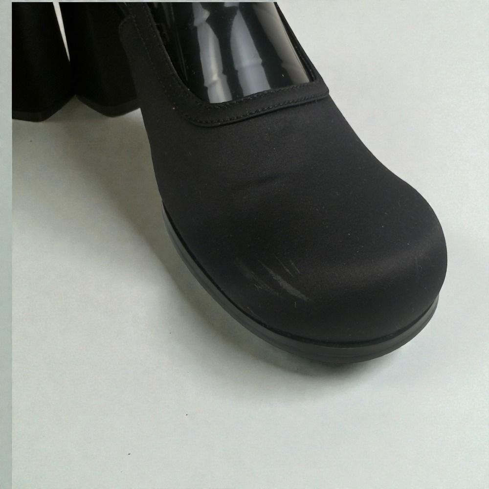 Y2K Unlisted Black Satin‎ Chunky Block Heel Slingback Close Toed Shoes Size 9M - Picture 2 of 7